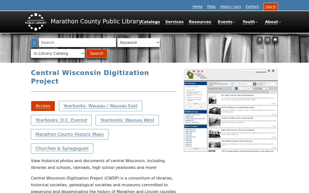 Central Wisconsin Digitization Project collection gateway for Wausau research